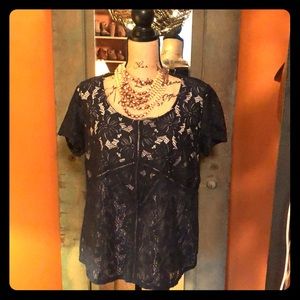 Navy top with cream liner